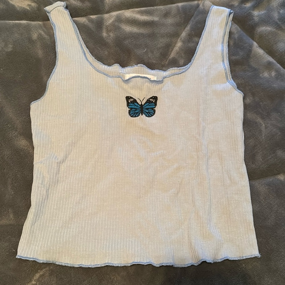 Light blue butterfly crop top
